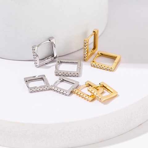 Minimalist Copper Zirconia Square Huggie Earrings For Women Gold Silver Plated Geometric Small Hoop Earrings Fashion Jewelry