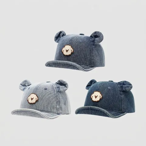 Baby Baseball Cap Washed Cotton Denim Sun Hat With Animal Ears And Cartoon Dog Embroidery For Toddler Infant
