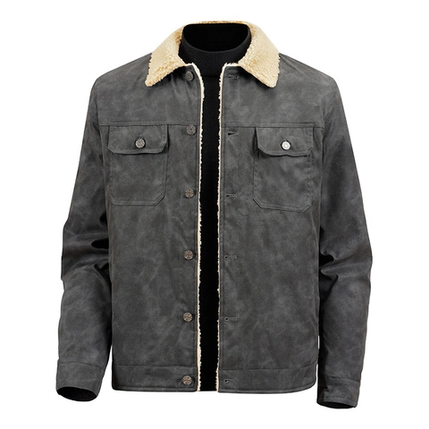 Heren Suède Jas Sherpa Fleece Voering Reverskraag Winter Warme Workwear Mantel Vintage Casual Outerwear
