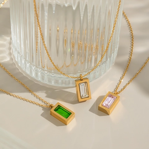 Collana Con Ciondolo In Acciaio Inossidabile Zircone Rettangolo Geometrico Impermeabile Ipoallergenico Gioielli Minimalisti Lusso Per Donna