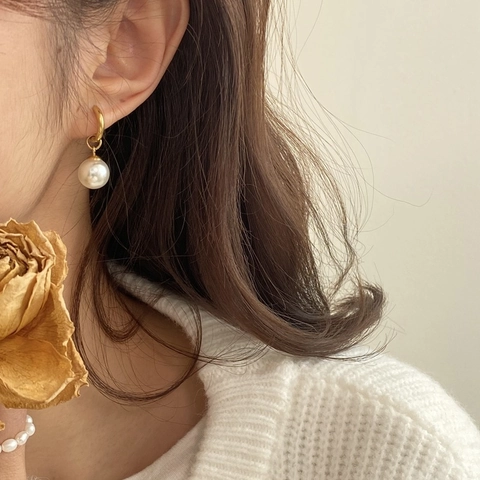 Artificial Pearl Hoop Earrings Stainless Steel 18K Gold Plated French Retro Minimalist Elegant Jewelry For Women