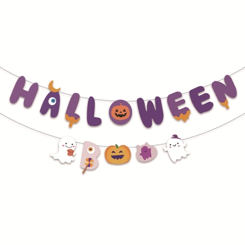 Banner Di Halloween Viola Boo Fantasma Zucca Ghirlanda Carta Per Decorazione Parete Festa Ornamento Cartone Animato