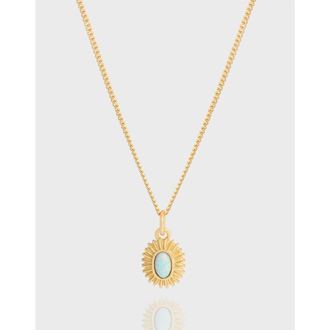 S925 Sterling Silver Oval Artificial Opal Pendant Necklace Sunburst Design Minimalist Ins Style Korean Light Luxury Jewelry For Women
