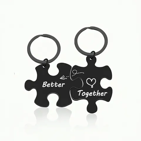 Better Together Engraved Puzzle Piece Keychain And Necklace Stainless Steel Matching Couple Friendship Jewelry Gift