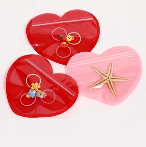 Heart Shaped Plastic Self Sealing Bags Jewelry Gift Pouches Transparent Candy Packaging Valentine Day Wedding Party Favors