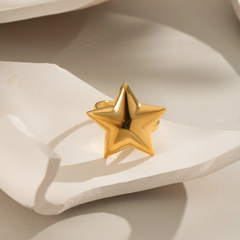 Star Open Ring Stainless Steel Gold Plated Waterproof Hypoallergenic Chic Minimalist Jewelry For Women