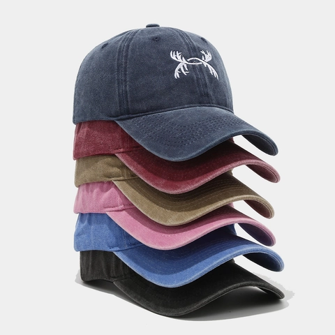 Gorra De Béisbol De Algodón Lavado Bordado De Astas Vintage Ajustable Sombrero De Sol Unisex