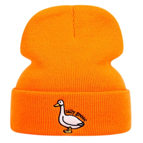 Silly Goose Embroidered Acrylic Beanie Hat For Men Women Warm Winter Knit Hip Hop Cuffed Skull Cap Daily Outdoor Headwear