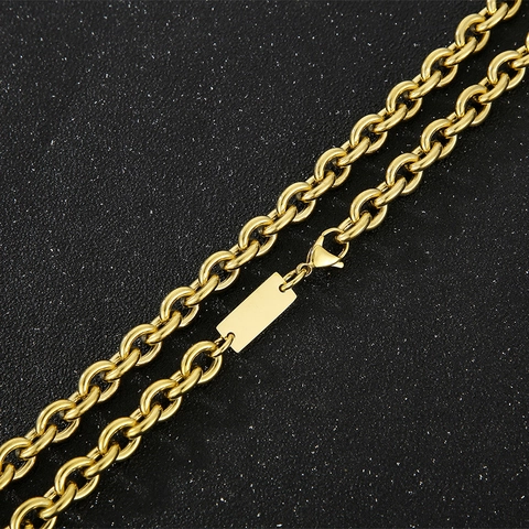 Men Necklace Bracelet Stainless Steel Curb O Chain With Blank Rectangular ID Tag Plate Fashion Jewelry Gold Silver