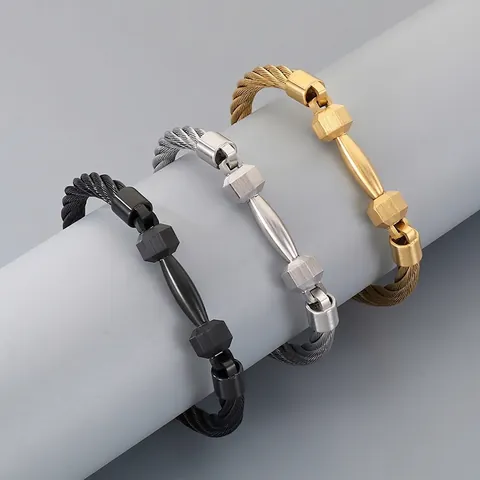 Bracciale In Filo Di Cavo Con Manubri In Acciaio Inossidabile Da Uomo Fitness Sport Industriale Punk Regalo