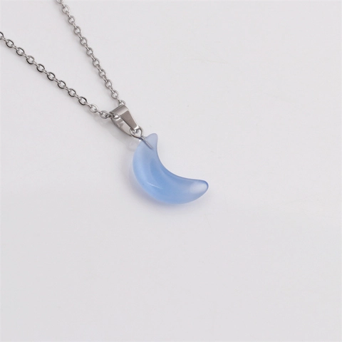 Crescent Moon Pendant Necklace Stainless Steel Chain Alloy Cat Eye Stone Synthetic Opal Vintage Jewelry For Women