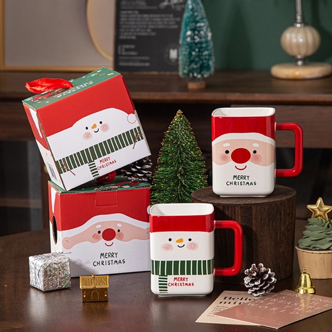 Tazza Quadrata In Ceramica Di Natale Babbo Natale Pupazzo Di Neve Motivo Resistente Al Calore Caffè Acqua Tazza Tema Regalo Festivo