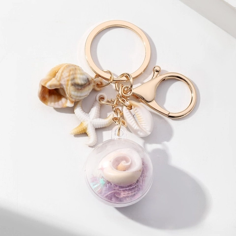 Oceaan Thema Sleutelhanger Schelp Zeester Hanger Transparante Bal Pailletten Zomer Vakantie Tas Accessoires Voor Vrouwen