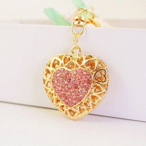 Modisch Zinklegierung Strass Herz Schlüsselanhänger Für Damen Kreative Hohl Herz Tasche Anhänger Auto Schlüsselring Schmuck