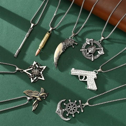 Stainless Steel Chain Alloy Pendant Necklace Hip Hop Streetwear Vintage Retro Jewelry For Men Women Unisex Accessory