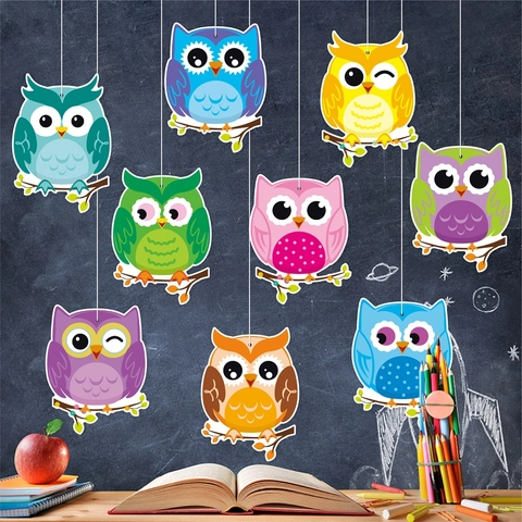 Gufi Ornamenti Appesi Carta Cartoncino Stampa Fronte Retro Colorato Rientro A Scuola Aula Decorazione Festa Cartoon