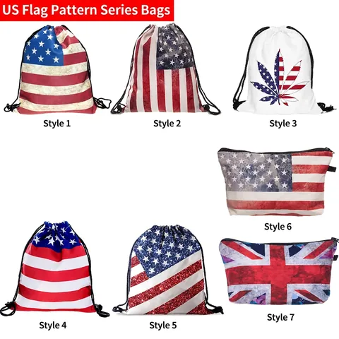 Vintage American Flag Drawstring Backpack Durable Oxford Cloth Sackpack For Independence Day Travel Outdoor Sports
