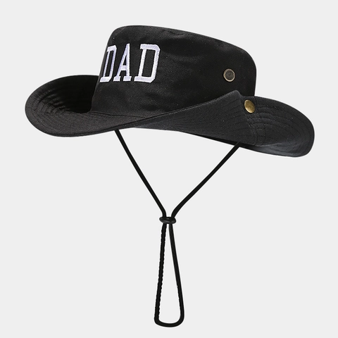 Cotton Bucket Hat DAD Embroidery Wide Brim Sun Protection Outdoor Hiking Breathable Fishermans Hat With Adjustable Wind Rope