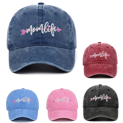 Momlife Embroidered Washed Cotton Baseball Cap For Women Vintage Distressed Adjustable Dad Hat Gift For Mother