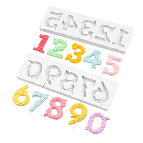 Stampi In Silicone Numeri Rilievo Barocco Grado Alimentare Flessibile Per Fondente Cioccolato Decorazione Torte DIY