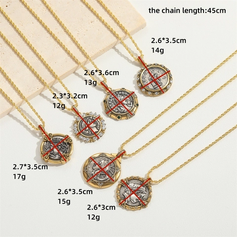 Collana Con Ciondolo Moneta Retrò Rame Zircone Oro Argento Bicolore Ritratto Rilievo Etnico Vintage Gioielli Di Nicchia Per Donne