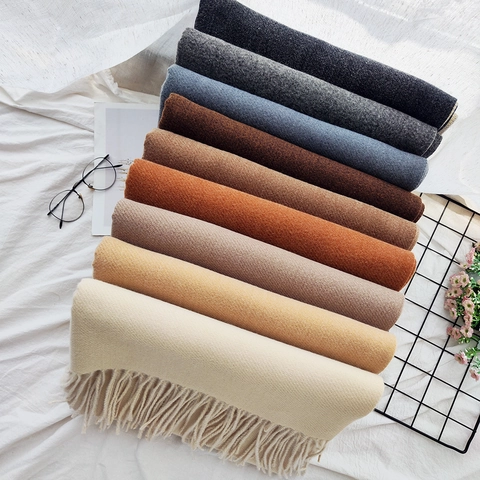 Sciarpa Invernale Scialle Doppia Faccia Colore Contrasto Caldo Imitazione Cashmere Nappa Avvolgente Donna Elegante Solido Twill