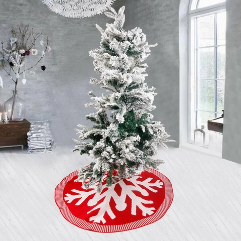Knitted Christmas Tree Skirt Snowflake Pattern Round Decorative Floor Mat With Tie Closure For Holiday Home Decor Cozy