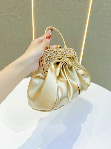 Sac De Soirée Pour Femmes En Cuir PU Plissé Poignée En Métal Strass Pochette De Fête Avec Chaîne