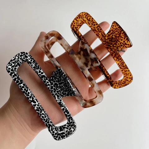 Pinza Para El Pelo Grande Acetato Hueca Rectangular Geométrica Leopardo Mármol Horquillas Accesorios Para Mujeres