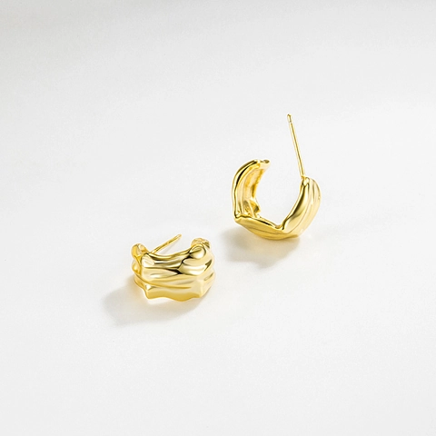 Orecchini a Bottone Geometrici Irregolari in Argento Sterling S925 per Donna Texture Lava Fusa Stile Minimalista alla Moda Placcato Oro 18K