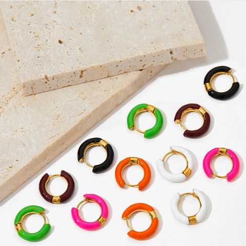 Bunte Emaille Hoop Ohrringe Für Frauen Edelstahl Geometrisch Rund C-Form Vintage Trendiger Schmuck