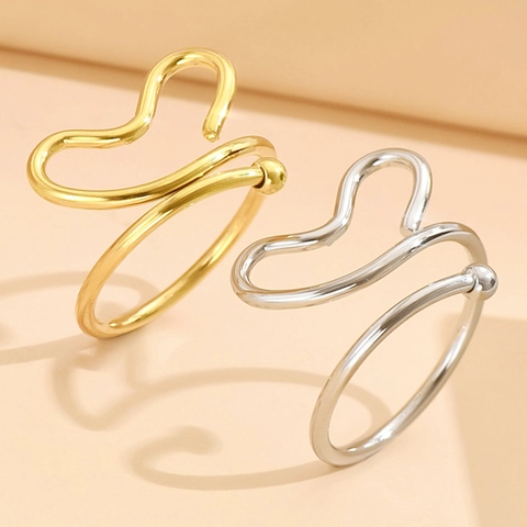Hohler Herzring Edelstahl Verstellbar Offen Wellenlinie Minimalistischer Süßer Schmuck Geschenk Für Frauen Mädchen