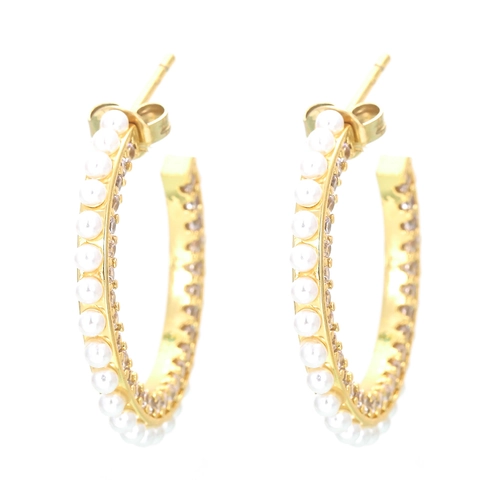 Pendientes de Aro en Forma de C Retro Con Circonia Y Perla Artificial Cobre Galvanizado Pendientes Geométricos Para Mujer