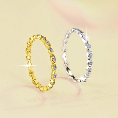 Marquise Round Moissanite Ring 925 Sterling Silver Eternity Band Minimalist Fashion Jewelry For Women Commuter Style