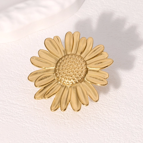Daisy Sunflower Ring Stainless Steel 18K Gold Plated Open Adjustable Minimalist Fashion Jewelry For Women