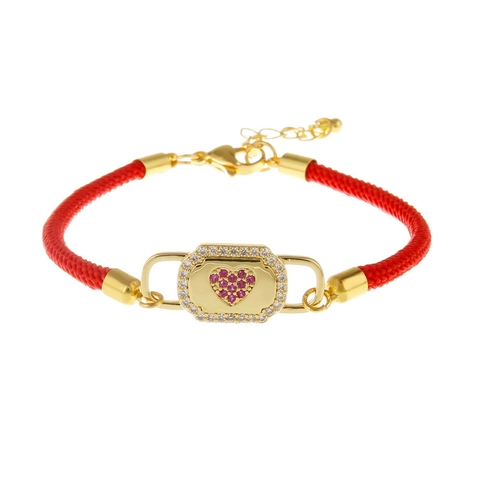 Heart Lock Bracelet Copper Micro Pave Zircon Milan Rope Adjustable Hand Knotted Jewelry Mother Day Gift Women