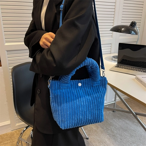 Corduroy Handbag Tote Crossbody Shoulder Bag With Adjustable Strap Solid Color Stylish Daily Casual For Women