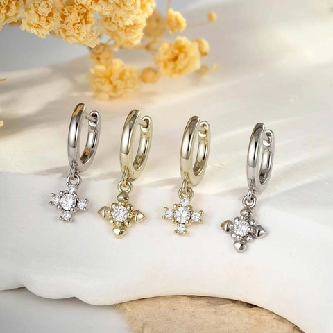 Vintage Cross Pendant Huggie Hoop Earrings Copper Zircon Snowflake Ear Piercing Jewelry For Women