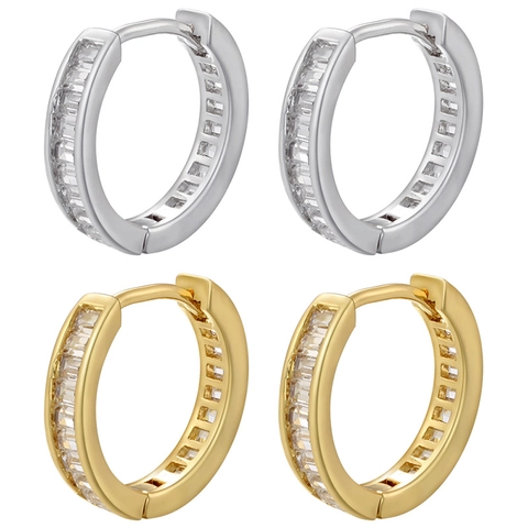 Minimalistische Kupfer Runde Huggie Hoop Ohrringe Für Damen Vergoldete Baguette Strass Verzierte Kleine Kreis Loop Ohrringe