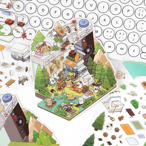 DIY Miniature Scene Stickers PET Waterproof Cartoon Animal Building Decorative Decals For Scrapbooking Journaling Craft