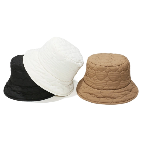 Dames Vissershoed Met Hartjesstiksel Gewatteerd Polyester Warm Herfst Winter Chic Opvouwbaar Buitencap