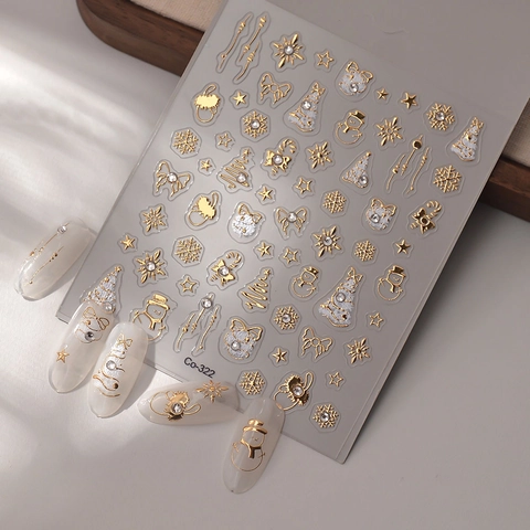 Weihnachts 5D Nagelaufkleber Mit Kristallen Gold Silber Schneeflocke Schneemann DIY Maniküre Dekoration Wasserfest