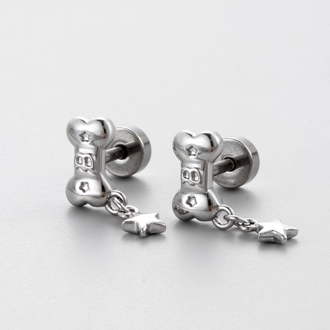 Kraakbeen Oorbellen Stud Hondenknekel Vorm Letter B Ster Hanger Roestvrij Staal Zirkoon Schroefsluiting Piercing