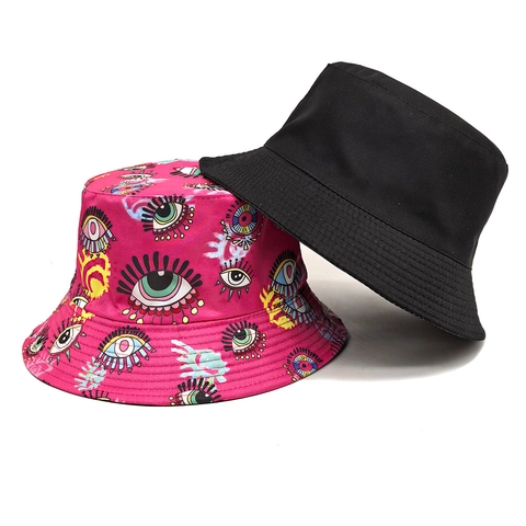 Vissershoed Met Oogpatroon Omkeerbaar Polyester Zonbescherming Retro Pop Art Zonnehoed Voor Heren En Dames