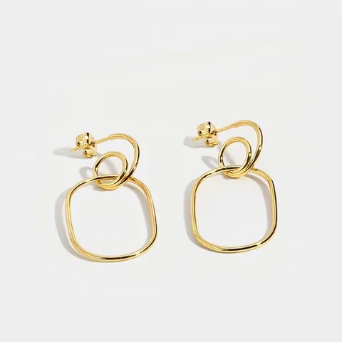 Minimalistische Geometrisch Ineinandergreifende Reifenohrringe Für Damen Gold Vergoldet Kupfer Oval Ohrhänger Mode Schmuck Geschenk