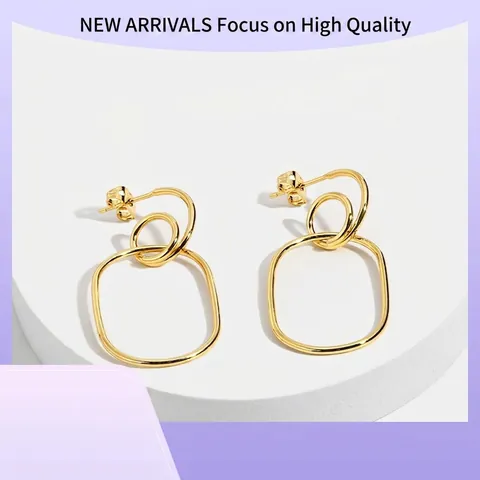 Orecchini a Cerchio Minimalisti Geometrici a Incastro per Donna Orecchini Pendenti Ovali in Rame Placcato Oro Gioielli Moda Regalo