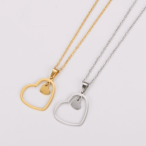 Collar Con Colgante De Corazón Hueco Acero Inoxidable Chapado En Oro De 18 Quilates Joyería Elegante Doble Corazón Mujer
