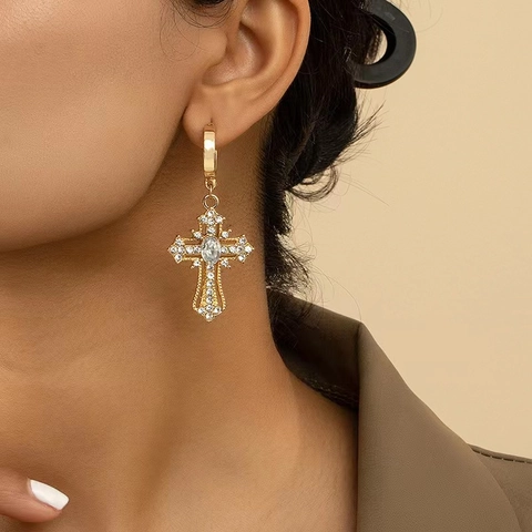 Cross Drop Earrings With 925 Sterling Silver Earring Post Copper Inlaid Zircon Heart Rose Gothic Jewelry For Women