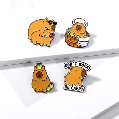 Simpatico Pin Smaltato Capybara Cartone Animato Spilla Distintivo Metallo Lega Zinco Per Zaino Cappello Decor Forma Animale