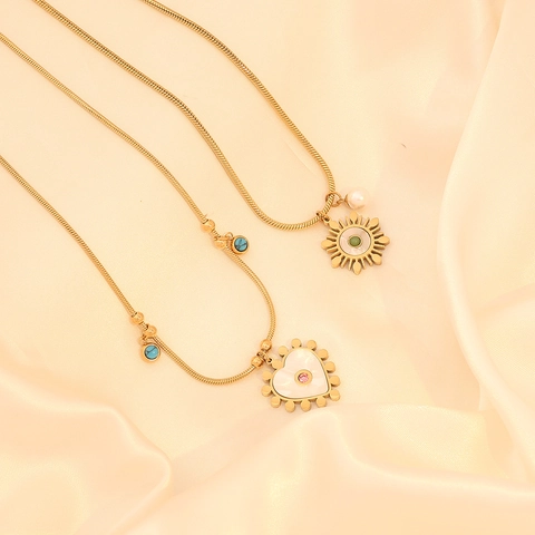 Moda Collar De Acero Inoxidable Con Colgante De Corazón Y Sol Nácar Piedra Preciosa Perla Artificial Joyería Para Mujer